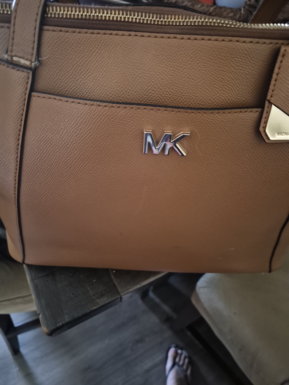 Michael Kors Tan Saffiano Crossbody Satchel with MK Logo